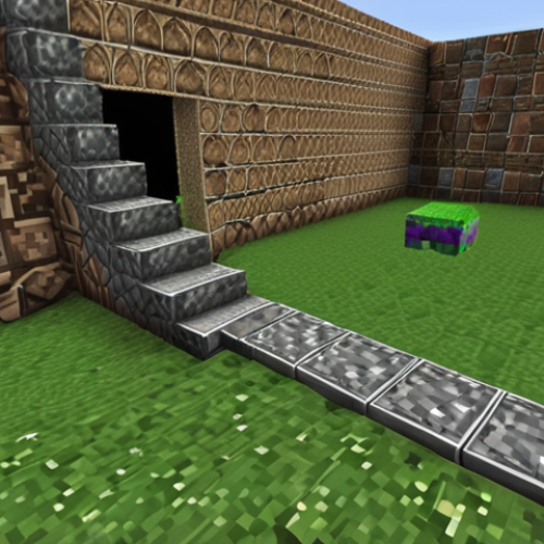 Home 11 **Prompt:** "Minecraft landscape with disappearing textures, broken walls revealing void, updated Nvidia driver icon in corner, low graphics settings interface visible, in the style of a humorous troubleshooting guide illustration."