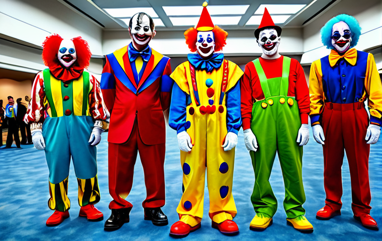 마인크래프트 몬스터 리소스팩 제작 - "Clown Creeper Convention"**

"A group of fully clothed Creeper characters dressed in colorful clown...
