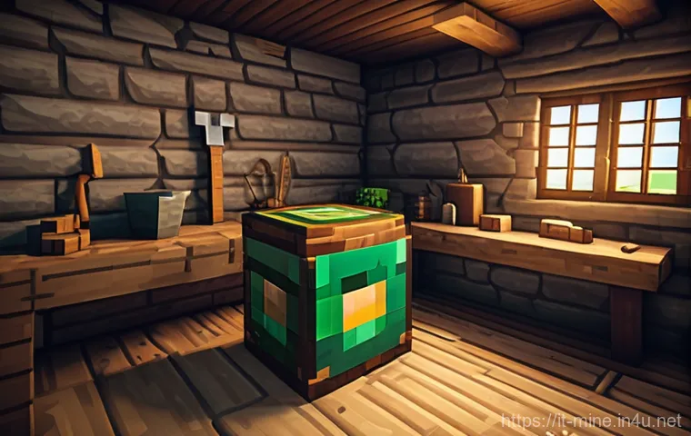 마인크래프트 조합법 총정리 - **Early Adventure's Dawn at the Workbench**
    A vibrant and optimistic image depicting a blocky, g...