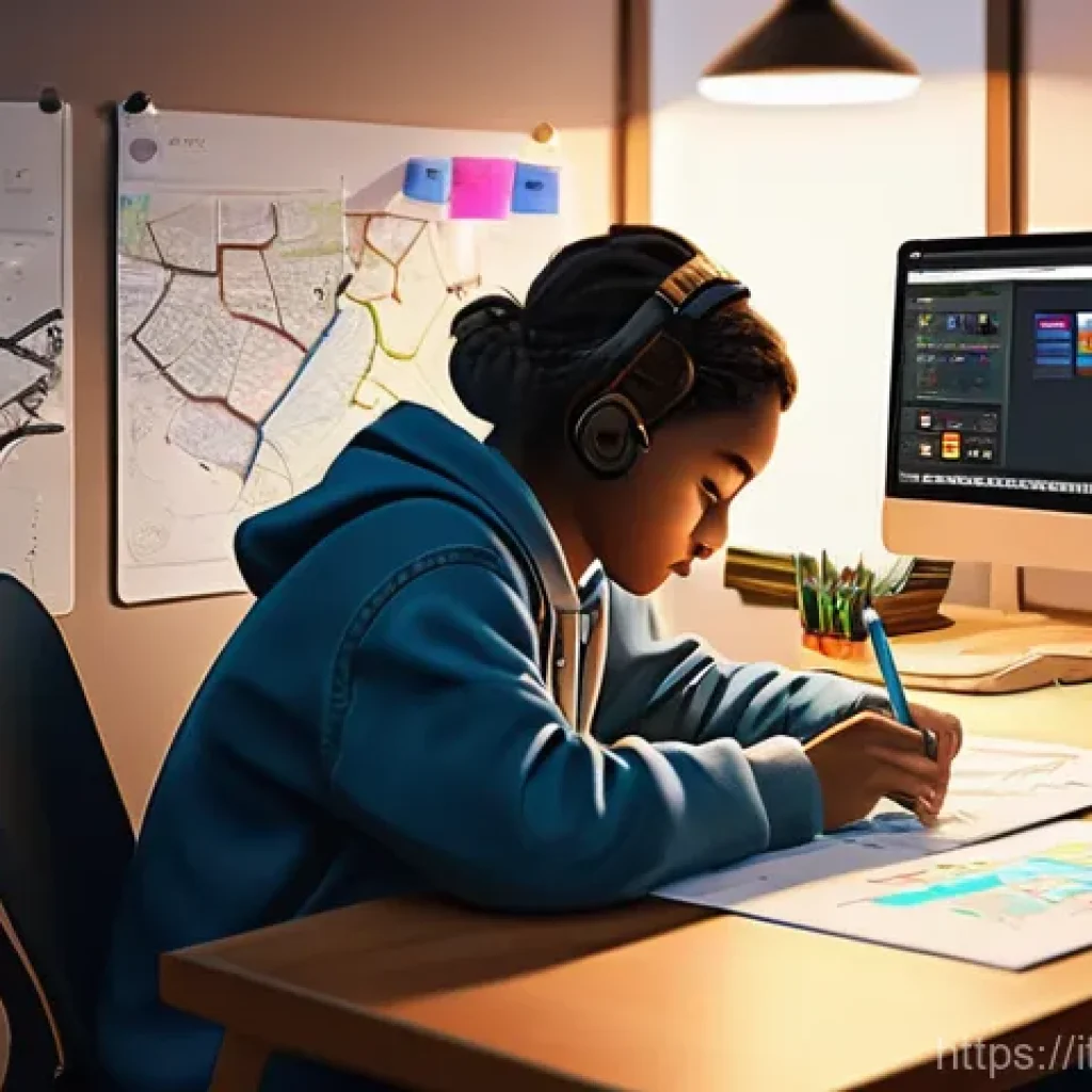 마인크래프트 미니게임 서버 운영 - **A Visionary Creator's Workspace.** A highly detailed, realistic illustration of a cozy, organized ...