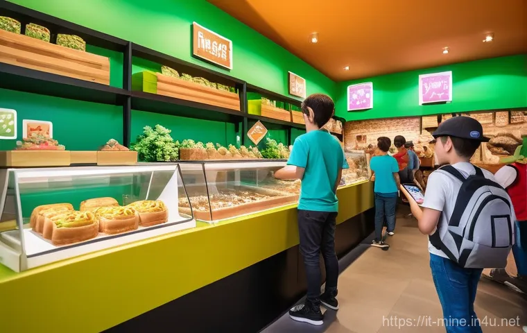 마인크래프트 테마파크 건설 - "Inside a brightly lit and spacious Minecraft-themed building laboratory, a mix of children and adul...