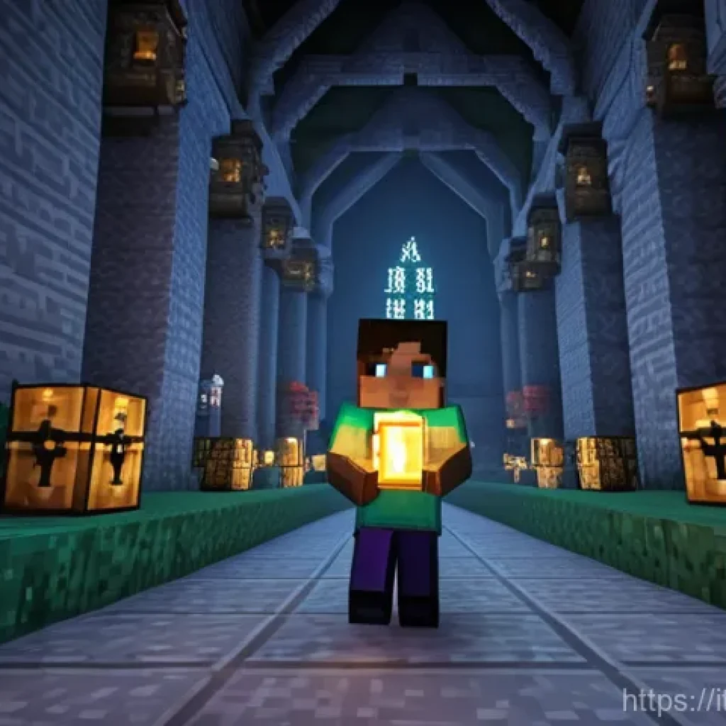 마인크래프트 몹 이벤트 플래닝 - **"The Ancient Curse Unveiled"**
    A group of diverse Minecraft players, fully clad in enchanted d...