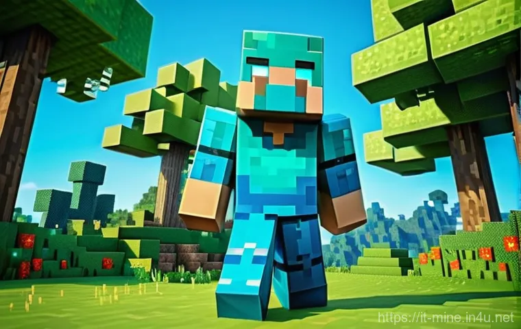 마인크래프트 코스튬 컨테스트 개최 - **Prompt:** A cheerful young adult, dressed as Steve or Alex from Minecraft, stands confidently in a...