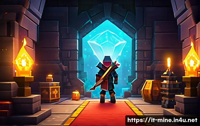 마인크래프트 엔더월드 탐험법 - **"A determined Minecraft adventurer, clad in full, gleaming Netherite armor enchanted with protecti...