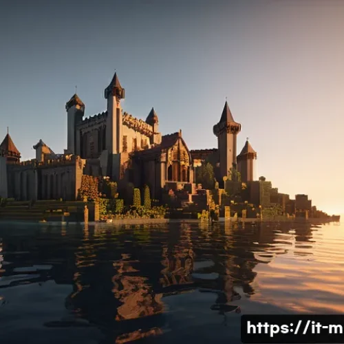 마인크래프트 시네마틱 촬영 팁 - Cinematic Minecraft scene during sunset, featuring warm, soft natural lighting blending with subtle ...