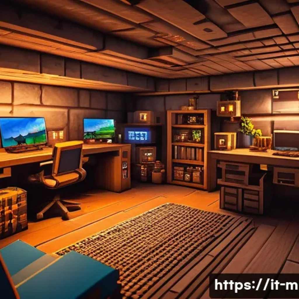 마인크래프트 온라인 협력 전략 - A detailed, vibrant Minecraft team base featuring multiple players communicating via headsets in a c...