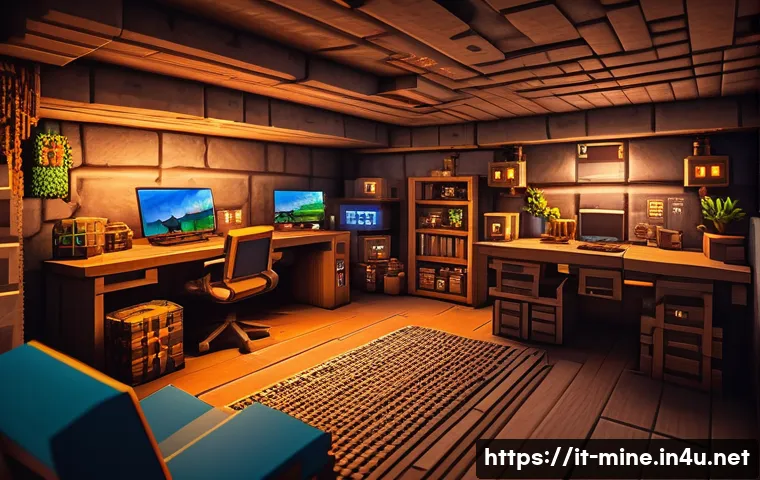 마인크래프트 온라인 협력 전략 - A detailed, vibrant Minecraft team base featuring multiple players communicating via headsets in a c...