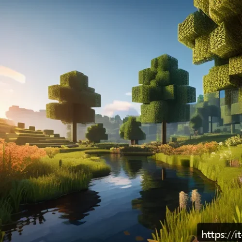 마인크래프트 세밀한 맵 디자인 - A realistic Minecraft-inspired natural landscape featuring gently rolling hills with varied slopes, ...