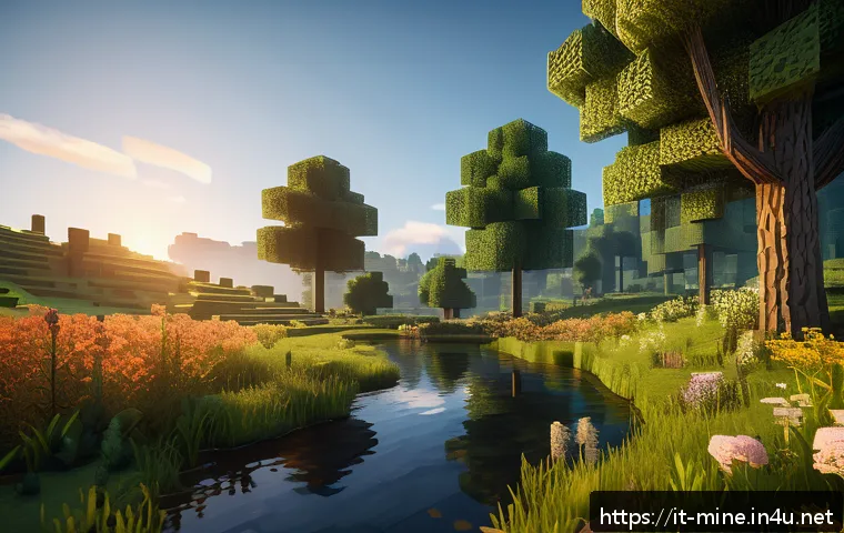마인크래프트 세밀한 맵 디자인 - A realistic Minecraft-inspired natural landscape featuring gently rolling hills with varied slopes, ...