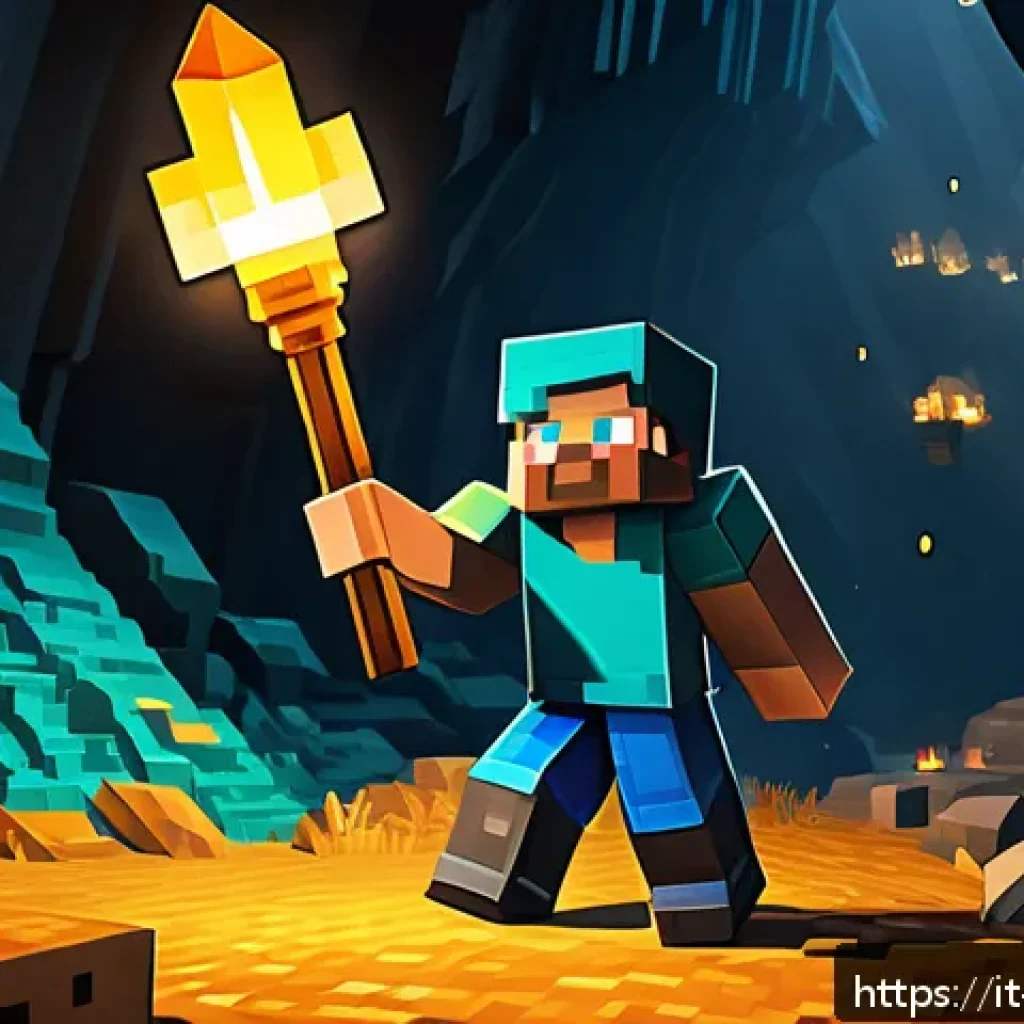 마인크래프트 광물 위치 분석 - A dynamic Minecraft underground mining scene showcasing a player character wearing light armor and c...