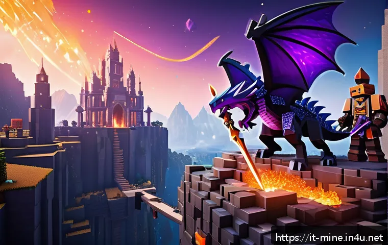 마인크래프트 보스 몬스터 공략 - A detailed fantasy battle scene in Minecraft style, featuring a player character clad in enchanted d...