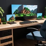 Home 19 마인크래프트 애니메이션 제작법 - A detailed Minecraft animation studio setup showing a modern, well-organized workspace with a high-e...