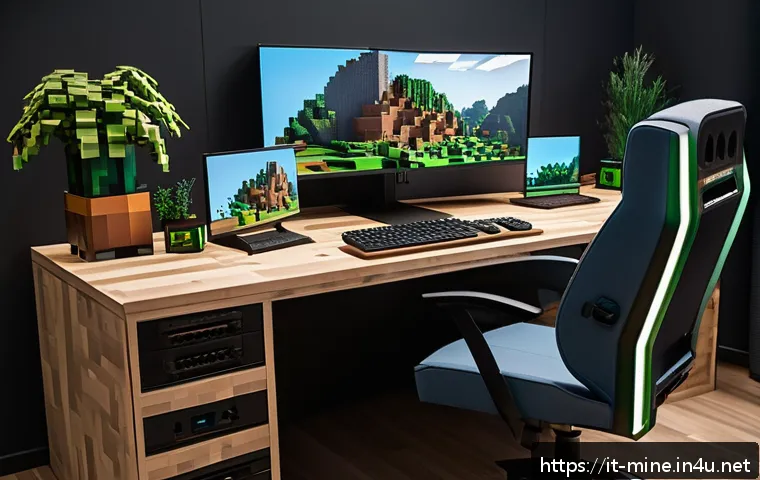 마인크래프트 애니메이션 제작법 - A detailed Minecraft animation studio setup showing a modern, well-organized workspace with a high-e...